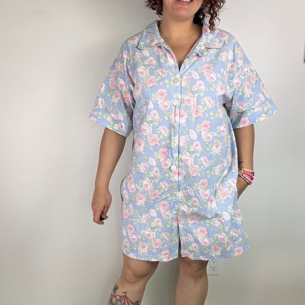 Handmade short sleeve floral rose print romper 2X